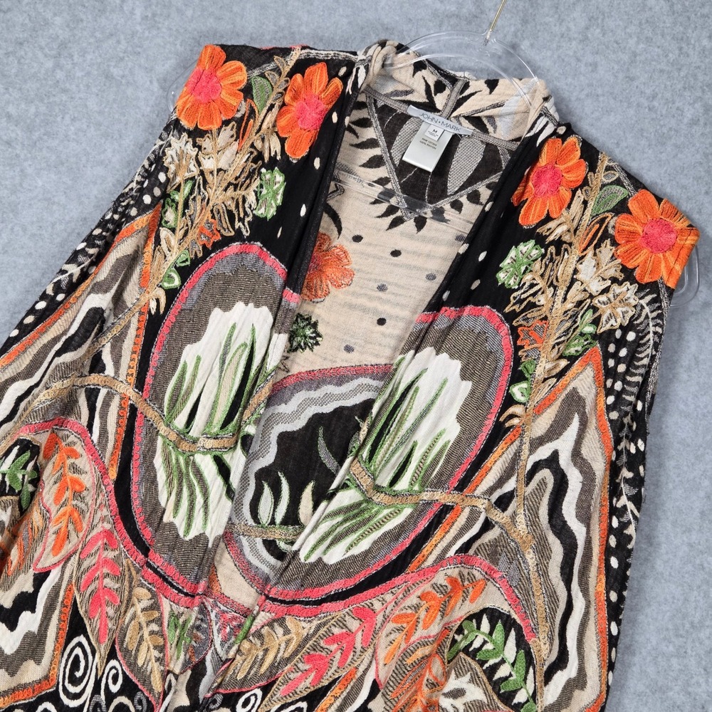 John Mark Womens Medium Open Front Cardigan Vest Duster Fringe‎ Artsy Tapestry